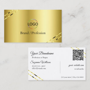 Edelgold mit schimmernden Linien Logo und QR-Code Visitenkarte