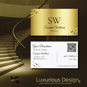 Edelgold mit schimmernden Linien Monogramm QR Code Visitenkarte