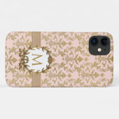 Edelgold Rosa Damast Glitzer Monogramm Case-Mate iPhone Hülle (Rückseite (Horizontal))