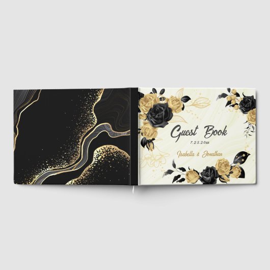 Edelgold und schwarze Blume Gästebuch (Voll)