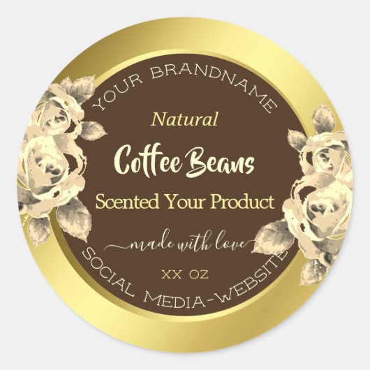 Edelgoldbraun-Blumenverpackungsetiketten Runder Aufkleber (Vorderseite)