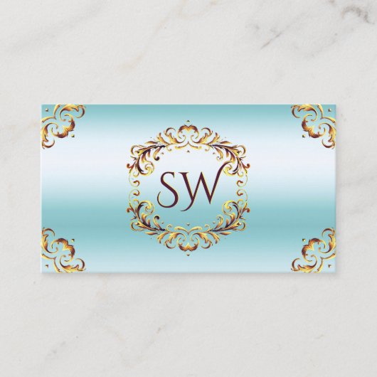 Edelgolddekor Eisblau mit Monogram beeindruckend Visitenkarte (Vorderseite)