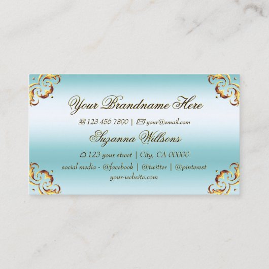 Edelgolddekor Ice Blau beeindruckend und luxuriös Visitenkarte (Rückseite)