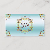 Edelgolddekor Ice Blue Monogram Foto QR Code Visitenkarte (Vorderseite)