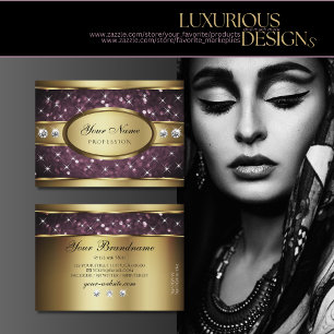 Edelgolddekor Lila Glitzer Stars und Diamanten Visitenkarte