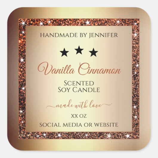 Edelgoldeffekt Schimmery Glitzer Produktmarken Quadratischer Aufkleber (Vorderseite)