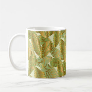 Edelgoldfarbene exotische Blätter auf Blu Kaffeetasse