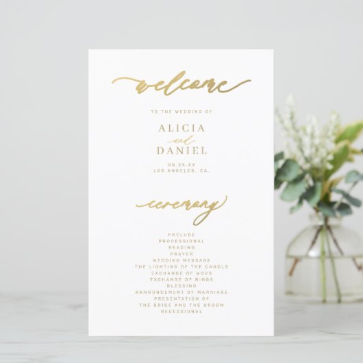 Edelgoldtypografie-Hochzeitsprogramm (Stehend Vorderseite)