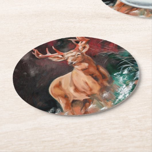 Edelhert - Red Deer Coaster Runder Pappuntersetzer (Angewinkelt)