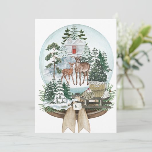 Edelhirsche im Winterschneewald Einladung (Stehend Vorderseite)