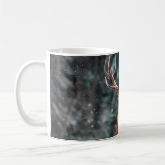 Edelhirsche männlich im Winterschneewald. Künstler Kaffeetasse (Links)