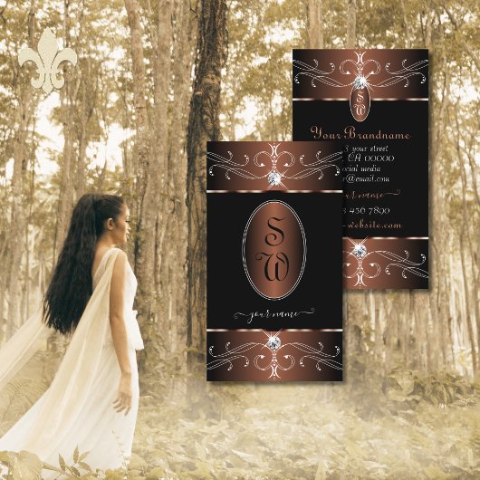 Edelkaffee Brown Verzierte Ornamente Initialen Visitenkarte