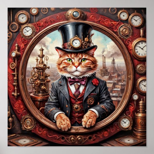 Edelkatze aus Steampunken in der industriellen Wel Poster (Vorne)
