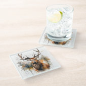 Edelklatschkunst: Holzelche Wasserfarbkunst Glasuntersetzer (Schrägansicht)