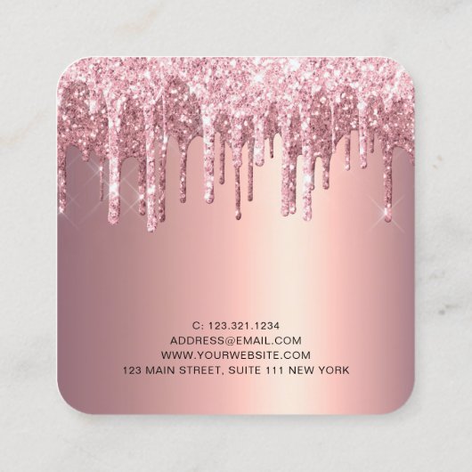 Edelkupfer-Rose Gold Glitzer Tropfen Spray Tans Quadratische Visitenkarte (Rückseite)