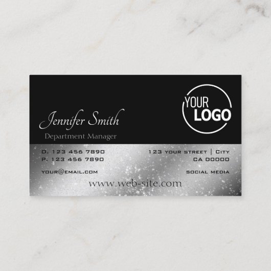 Edelle Schwarz-Silber-Glitterie-Stars und -Logos Visitenkarte (Rückseite)