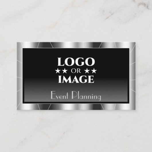 Edelleder Silber Rahmen Schwarz Farbton mit Logo L Visitenkarte (Vorderseite)