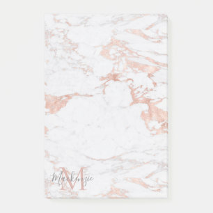 Edelmarmor und Rose-Goldfolie-Monogramm Post-it Klebezettel