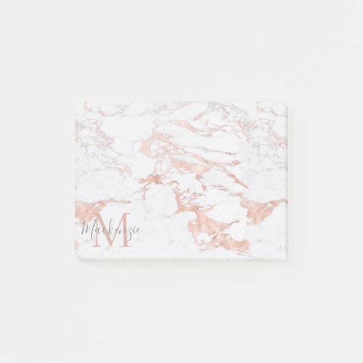Edelmarmor und Rose-Goldfolie-Monogramm Post-it Klebezettel (Vorderseite)