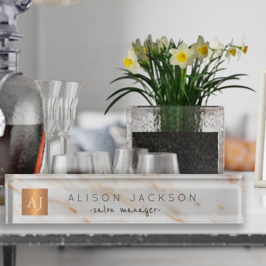 Edelmarmor, vergoldeter Stahl, metallisches Monogr Namensplakette