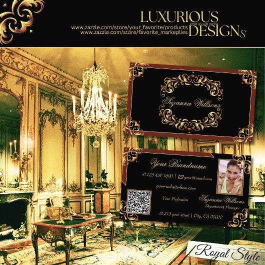 Edelschwarz-Braungold mit Foto und QR-Code Visitenkarte