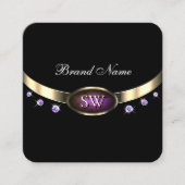 Edelschwarz-goldfarbene Lila Marmorinitis Diamante Quadratische Visitenkarte (Vorderseite)