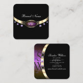 Edelschwarz-goldfarbene Lila Marmorinitis Diamante Quadratische Visitenkarte (Vorne/Hinten)