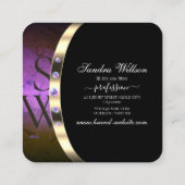 Edelschwarz-goldfarbene Lila Marmorinitis Diamante Quadratische Visitenkarte (Rückseite)