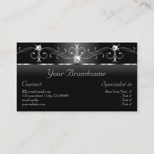 Edelschwarz und Weiß gezackte Juwelen mit Foto Visitenkarte (Rückseite)