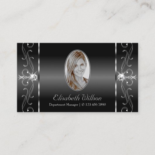Edelschwarz und Weiß gezackte Juwelen mit Foto Visitenkarte (Vorderseite)