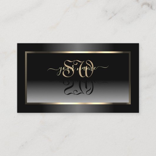 Edelschwarz und weiß glänzende Initials Light Gold Visitenkarte (Vorderseite)