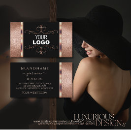 Edelschwarze Rose Gold Glitzer mit Logo Visitenkarte