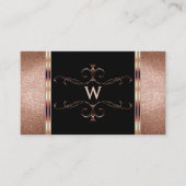 Edelschwarze Rose Gold Glitzer Ornamental Monogram Visitenkarte (Vorderseite)