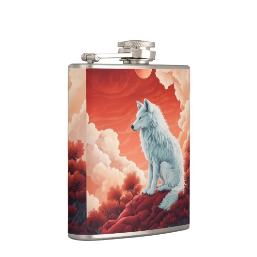 Edelstahl-Flachmann mit mystischem Wolf Flachmann (Rechts)