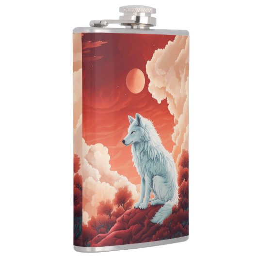 Edelstahl-Flachmann mit mystischem Wolf Flachmann (Rechts)