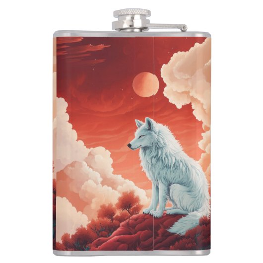 Edelstahl-Flachmann mit mystischem Wolf Flachmann (Rückseite)