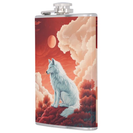 Edelstahl-Flachmann mit mystischem Wolf Flachmann (Links)