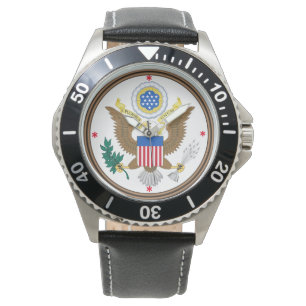 Edelstahl-Schwarz-Leder Vereinigter Staaten Armbanduhr