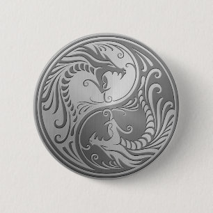 Edelstahl Yin Yang Drachen Button