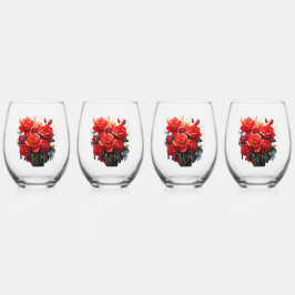 Edelstahlglas - Die Rote Rosen Kunstwerk Weinglas Ohne Stiel