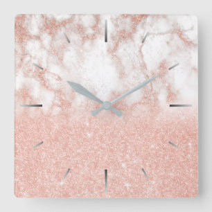 Edelstahlmauerwerk aus Kupfergold-Rose, Glitzer Quadratische Wanduhr