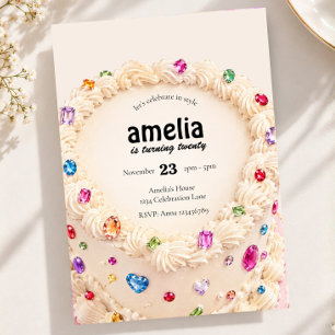 Edelstein-Juwelen-Torte-Birthday-Juwel-Strass Einladung
