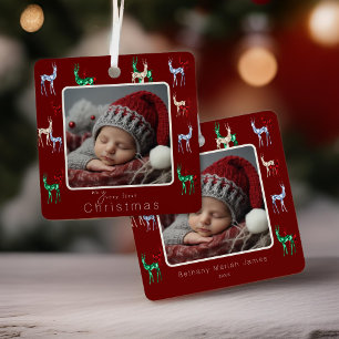 Edelstein Kristall Rentier Baby's erstes Weihnacht Ornament Aus Metall