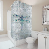 Edelstein-Libelle auf heiligem Geometriemuster Duschvorhang (Beispiel)