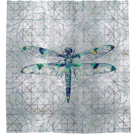 Edelstein-Libelle auf heiligem Geometriemuster Duschvorhang (Vorderseite)