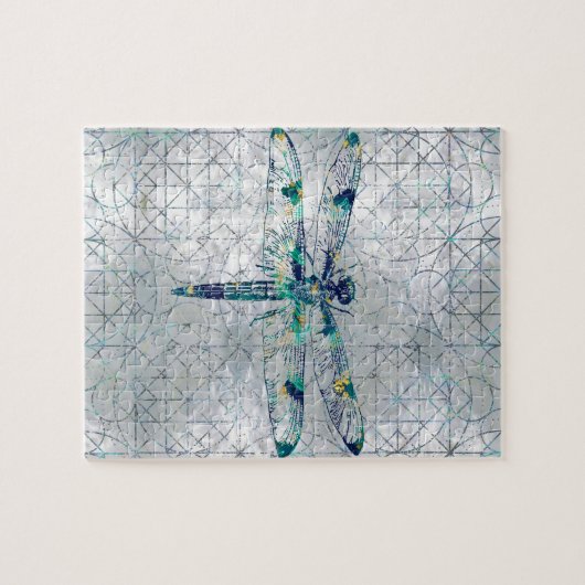 Edelstein-Libelle auf heiligem Geometriemuster Puzzle (Horizontal)