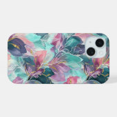 Edelstein-Ton-Blumenmuster iPhone 15 Hülle (Rückseite (Horizontal))