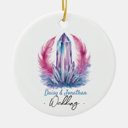 Edelsteinkristall-Wasserfarbenhochzeit Keramik Ornament (Vorne)