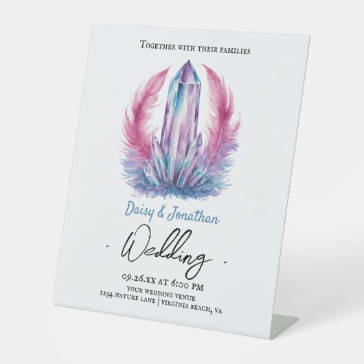 Edelsteinkristall-Wasserfarbenhochzeit Sockelschild (Vorderseite)