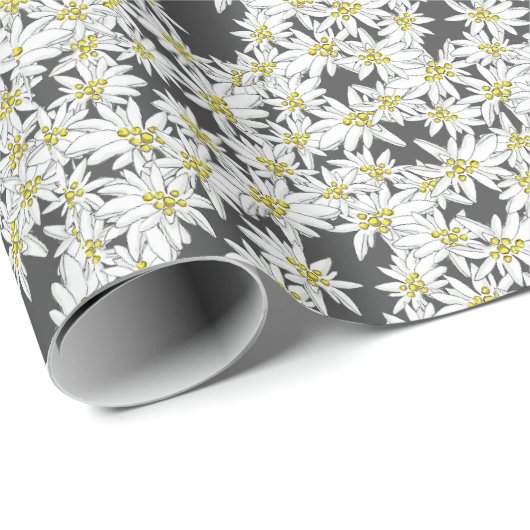 Edelweiss-Alpen-Wildblume Kohle Kernpunkt Geschenkpapier (Rolleneckpunkt)